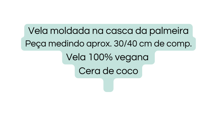 Vela moldada na casca da palmeira Peça medindo aprox 30 40 cm de comp Vela 100 vegana Cera de coco